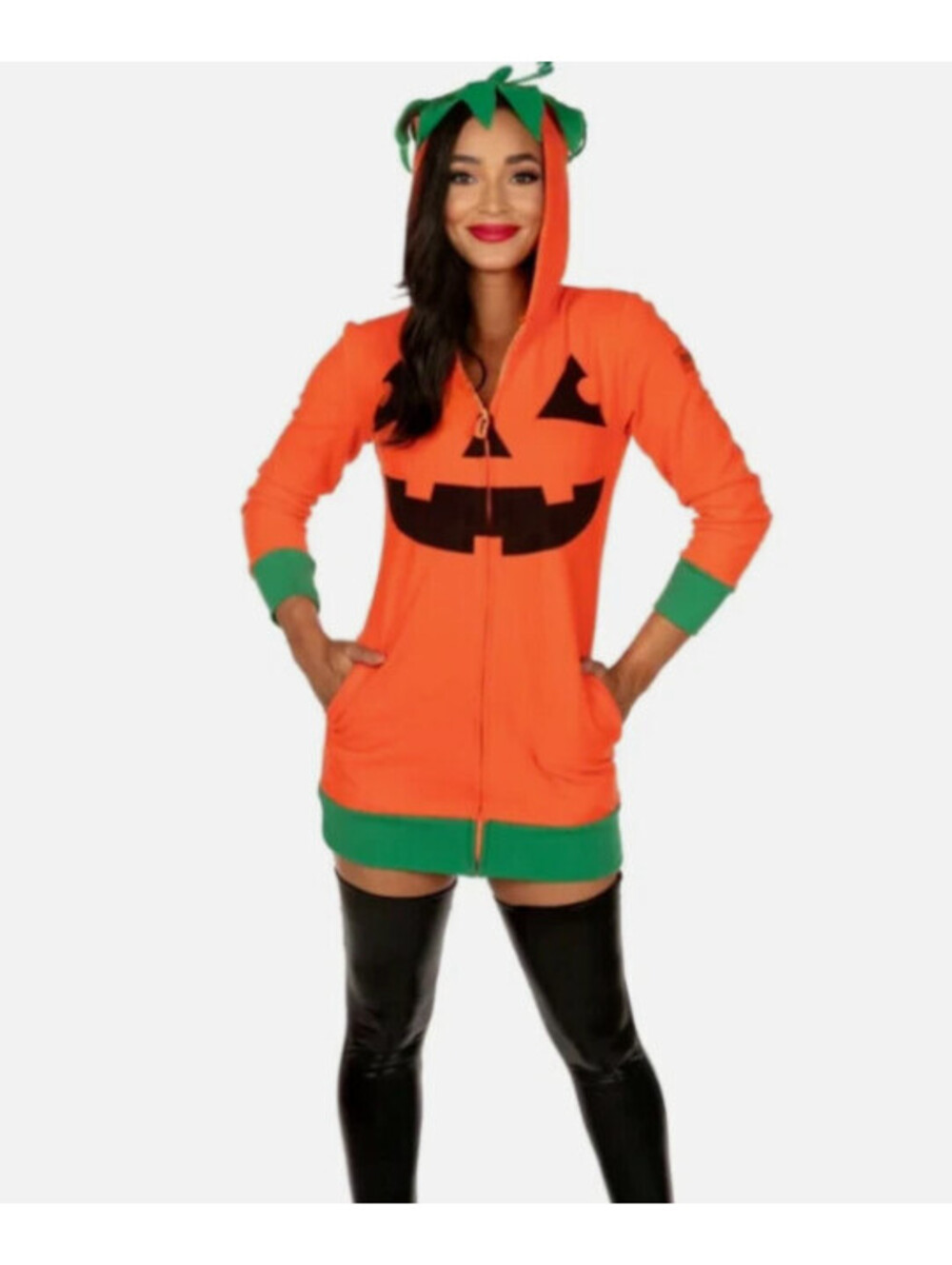 Halloween Sexy Pumpkin Costume Dress Women’s Size L Tipsy Elves W Hood & Pockets